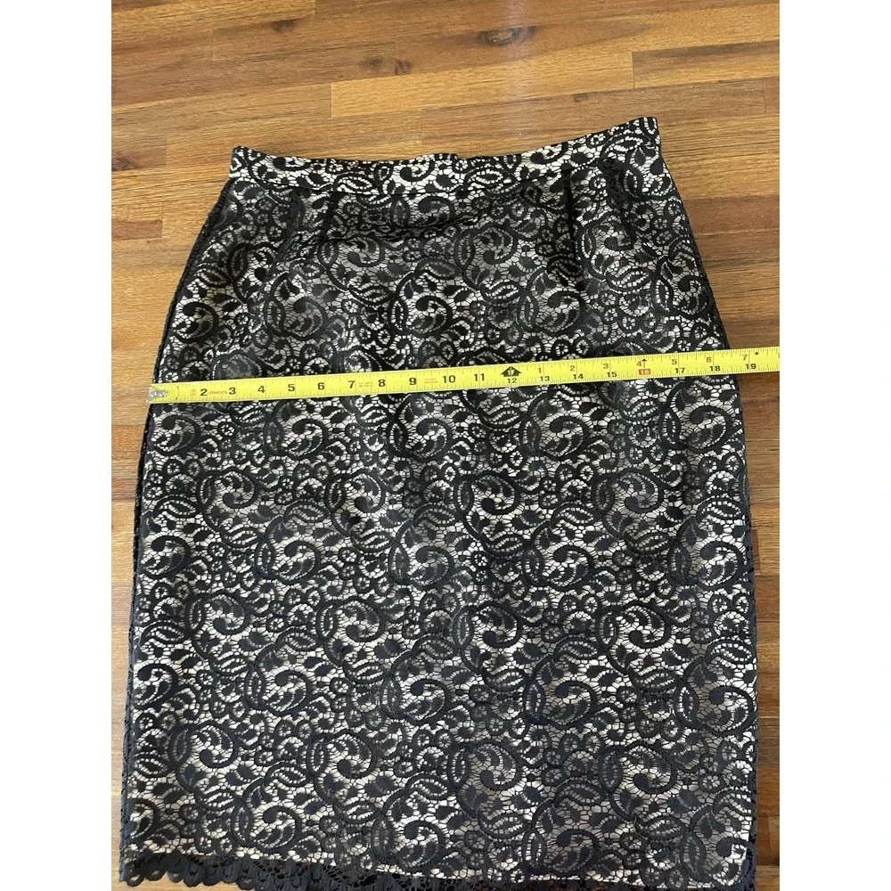 EMANUEL EMANUEL Ungaro Liberte Midi Skirt Womens 10/44 Black Lace Overlay‎ Zip